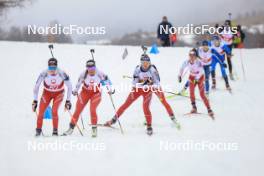 25.03.2023, Ulrichen, Switzerland (SUI): Aita Gasparin (SUI), Lena Haecki-Gross (SUI), Lea Fischer (SUI), (l-r) - Swiss Championships biathon, mass, Ulrichen (SUI). www.nordicfocus.com. © Manzoni/NordicFocus. Every downloaded picture is fee-liable.