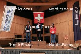 25.03.2023, Ulrichen, Switzerland (SUI): Lena Baumann (SUI), Maëline Triponez (SUI), Ronja Rietveld (SUI), (l-r) - Swiss Championships biathon, mass, Ulrichen (SUI). www.nordicfocus.com. © Manzoni/NordicFocus. Every downloaded picture is fee-liable.