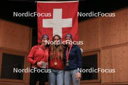 25.03.2023, Ulrichen, Switzerland (SUI): Aita Gasparin (SUI), Lena Haecki Gross (SUI), Selina Gasparin (SUI), (l-r) - Swiss Championships biathon, sprint, Ulrichen (SUI). www.nordicfocus.com. © Manzoni/NordicFocus. Every downloaded picture is fee-liable.