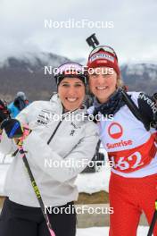 24.03.2023, Ulrichen, Switzerland (SUI): Lena Haecki-Gross (SUI), Lea Fischer (SUI), (l-r) - Swiss Championships biathon, sprint, Ulrichen (SUI). www.nordicfocus.com. © Manzoni/NordicFocus. Every downloaded picture is fee-liable.