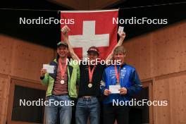 25.03.2023, Ulrichen, Switzerland (SUI): Dominic Vogt (SUI), Mathis Profit (SUI), Felix Ullmann (SUI), (l-r) - Swiss Championships biathon, sprint, Ulrichen (SUI). www.nordicfocus.com. © Manzoni/NordicFocus. Every downloaded picture is fee-liable.