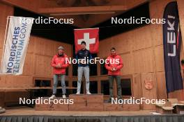 25.03.2023, Ulrichen, Switzerland (SUI): Matthias Riebli (SUI), Jonin Wyss (SUI), Remo Burch (SUI), (l-r) - Swiss Championships biathon, sprint, Ulrichen (SUI). www.nordicfocus.com. © Manzoni/NordicFocus. Every downloaded picture is fee-liable.
