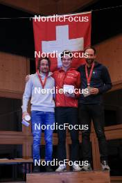 25.03.2023, Ulrichen, Switzerland (SUI): Jeremy Finello (SUI), Niklas Hartweg (SUI), Serafin Wiestner (SUI), (l-r) - Swiss Championships biathon, sprint, Ulrichen (SUI). www.nordicfocus.com. © Manzoni/NordicFocus. Every downloaded picture is fee-liable.