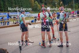 22.10.2023, Arcon, France (FRA): Emilien Claude (FRA), Florent Claude (BEL), Fabien Claude (FRA), Benedikt Doll (GER), (l-r)  - Biathlon Samse Summer Tour, pursuit, Arcon (FRA). www.nordicfocus.com. © Thibaut/NordicFocus. Every downloaded picture is fee-liable.