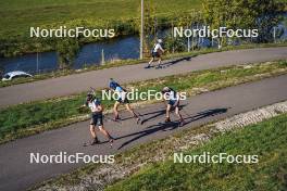 21.10.2023, Arcon, France (FRA): Emilien Claude (FRA), Louison Gilardoni (FRA), Jonin Wyss (SUI), (l-r)  - Biathlon Samse Summer Tour, sprint, Arcon (FRA). www.nordicfocus.com. © Thibaut/NordicFocus. Every downloaded picture is fee-liable.