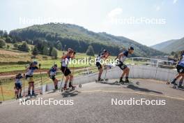 27.08.2023, Brezno-Osrblie, Slovakia (SVK): Anton Dudchenko (UKR), Oskar Brandt (SWE), Benjamin Menz (GER), Mikulas Karlik (CZE), Artem Tyshchenko (UKR), Bogdan Tsymbal (UKR), (l-r) - IBU Summer Biathlon World Championships, mass men, Brezno-Osrblie (SVK). www.nordicfocus.com. © Manzoni/NordicFocus. Every downloaded picture is fee-liable.