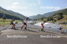 27.08.2023, Brezno-Osrblie, Slovakia (SVK): Vytautas Strolia (LTU), Florent Claude (BEL), Andrejs Rastorgujevs (LAT), Jesper Nelin (SWE), (l-r) - IBU Summer Biathlon World Championships, mass men, Brezno-Osrblie (SVK). www.nordicfocus.com. © Manzoni/NordicFocus. Every downloaded picture is fee-liable.