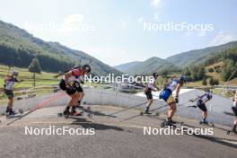 27.08.2023, Brezno-Osrblie, Slovakia (SVK): Maksim Fomin (LTU), Jonas Marecek (CZE), Hans Koellner (GER), Rene Zahkna (EST), Alfred Eriksson (SWE), Anton Dudchenko (UKR), (l-r) - IBU Summer Biathlon World Championships, mass men, Brezno-Osrblie (SVK). www.nordicfocus.com. © Manzoni/NordicFocus. Every downloaded picture is fee-liable.