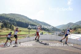 27.08.2023, Brezno-Osrblie, Slovakia (SVK): Vytautas Strolia (LTU), Florent Claude (BEL), Andrejs Rastorgujevs (LAT), Jesper Nelin (SWE), (l-r) - IBU Summer Biathlon World Championships, mass men, Brezno-Osrblie (SVK). www.nordicfocus.com. © Manzoni/NordicFocus. Every downloaded picture is fee-liable.