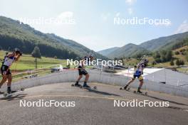 27.08.2023, Brezno-Osrblie, Slovakia (SVK): Dominic Schmuck (GER), Thierry Langer (BEL), Peppe Femling (SWE), (l-r) - IBU Summer Biathlon World Championships, mass men, Brezno-Osrblie (SVK). www.nordicfocus.com. © Manzoni/NordicFocus. Every downloaded picture is fee-liable.