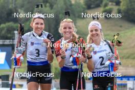 27.08.2023, Brezno-Osrblie, Slovakia (SVK): Tuuli Tomingas (EST), Marketa Davidova (CZE), Marion Wiesensarter (GER), (l-r) - IBU Summer Biathlon World Championships, mass women, Brezno-Osrblie (SVK). www.nordicfocus.com. © Manzoni/NordicFocus. Every downloaded picture is fee-liable.