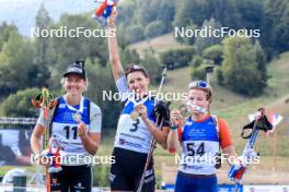 26.08.2023, Brezno-Osrblie, Slovakia (SVK): Lisa Maria Spark (GER), Tuuli Tomingas (EST), Tereza Vinklarkova (CZE), (l-r) - IBU Summer Biathlon World Championships, sprint women, Brezno-Osrblie (SVK). www.nordicfocus.com. © Manzoni/NordicFocus. Every downloaded picture is fee-liable.