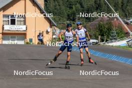 24.08.2023, Brezno-Osrblie, Slovakia (SVK): Serhii Suprun (UKR), Matija Legovic (CRO), (l-r) - IBU Summer Biathlon World Championships, super sprint junior men, Brezno-Osrblie (SVK). www.nordicfocus.com. © Manzoni/NordicFocus. Every downloaded picture is fee-liable.