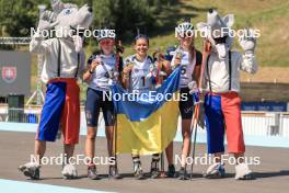 24.08.2023, Brezno-Osrblie, Slovakia (SVK): Oleksandra Merkushyna (UKR), Lora Hristova (BUL), Olena Horodna (UKR), (l-r) - IBU Summer Biathlon World Championships, super sprint junior women, Brezno-Osrblie (SVK). www.nordicfocus.com. © Manzoni/NordicFocus. Every downloaded picture is fee-liable.