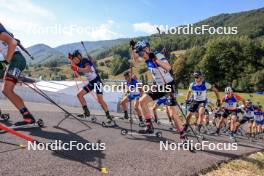 25.08.2023, Brezno-Osrblie, Slovakia (SVK): Artem Tyshchenko (UKR), Cornel Puchianu (ROU), Hans Koellner (GER), Benjamin Menz (GER), Patryk Bryn (POL), (l-r) - IBU Summer Biathlon World Championships, super sprint men, Brezno-Osrblie (SVK). www.nordicfocus.com. © Manzoni/NordicFocus. Every downloaded picture is fee-liable.