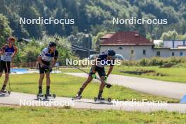 25.08.2023, Brezno-Osrblie, Slovakia (SVK): Mikulas Karlik (CZE), Rene Zahkna (EST), Ruslan Tkalenko (UKR), (l-r) - IBU Summer Biathlon World Championships, super sprint men, Brezno-Osrblie (SVK). www.nordicfocus.com. © Manzoni/NordicFocus. Every downloaded picture is fee-liable.