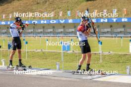 25.08.2023, Brezno-Osrblie, Slovakia (SVK): Rene Zahkna (EST), Florent Claude (BEL), (l-r) - IBU Summer Biathlon World Championships, super sprint men, Brezno-Osrblie (SVK). www.nordicfocus.com. © Manzoni/NordicFocus. Every downloaded picture is fee-liable.