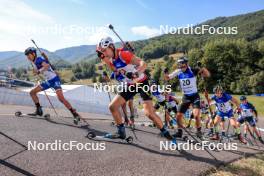 25.08.2023, Brezno-Osrblie, Slovakia (SVK): Cornel Puchianu (ROU), Benjamin Menz (GER), Patryk Bryn (POL), Raido Raenkel (EST), (l-r) - IBU Summer Biathlon World Championships, super sprint men, Brezno-Osrblie (SVK). www.nordicfocus.com. © Manzoni/NordicFocus. Every downloaded picture is fee-liable.