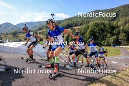 25.08.2023, Brezno-Osrblie, Slovakia (SVK): Fabian Kaskel (GER), Dmitrii Shamaev (ROU), Robert Heldna (EST), Bogdan Tsymbal (UKR), (l-r) - IBU Summer Biathlon World Championships, super sprint men, Brezno-Osrblie (SVK). www.nordicfocus.com. © Manzoni/NordicFocus. Every downloaded picture is fee-liable.