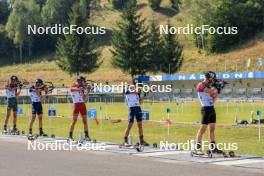25.08.2023, Brezno-Osrblie, Slovakia (SVK): Vytautas Strolia (LTU), Artem Tyshchenko (UKR), Andrejs Rastorgujevs (LAT), Ruslan Tkalenko (UKR), Vitezslav Hornig (CZE), (l-r) - IBU Summer Biathlon World Championships, super sprint men, Brezno-Osrblie (SVK). www.nordicfocus.com. © Manzoni/NordicFocus. Every downloaded picture is fee-liable.