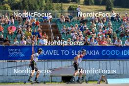 25.08.2023, Brezno-Osrblie, Slovakia (SVK): Rene Zahkna (EST), Tomas Mikyska (CZE), (l-r) - IBU Summer Biathlon World Championships, super sprint men, Brezno-Osrblie (SVK). www.nordicfocus.com. © Manzoni/NordicFocus. Every downloaded picture is fee-liable.