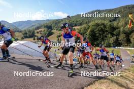 25.08.2023, Brezno-Osrblie, Slovakia (SVK): Jonas Marecek (CZE), Vitezslav Hornig (CZE), Andrejs Rastorgujevs (LAT), Tomas Mikyska (CZE), (l-r) - IBU Summer Biathlon World Championships, super sprint men, Brezno-Osrblie (SVK). www.nordicfocus.com. © Manzoni/NordicFocus. Every downloaded picture is fee-liable.