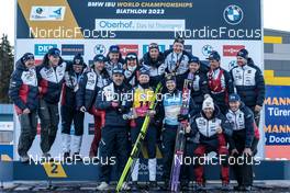 14.02.2023, Oberhof, Germany (GER): Johannes Thingnes Boe (NOR), Sturla Holm Laegreid (NOR), (l-r) - IBU World Championships Biathlon, individual men, Oberhof (GER). www.nordicfocus.com. © Manzoni/NordicFocus. Every downloaded picture is fee-liable.