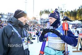14.02.2023, Oberhof, Germany (GER): Sylvain Fanjas-Claret (FRA), Madshus Race Service, Sturla Holm Laegreid (NOR), (l-r) - IBU World Championships Biathlon, individual men, Oberhof (GER). www.nordicfocus.com. © Manzoni/NordicFocus. Every downloaded picture is fee-liable.