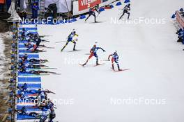 19.02.2023, Oberhof, Germany (GER): Martin Ponsiluoma (SWE), Emilien Jacquelin (FRA), Fabien Claude (FRA), (l-r) - IBU World Championships Biathlon, mass men, Oberhof (GER). www.nordicfocus.com. © Manzoni/NordicFocus. Every downloaded picture is fee-liable.