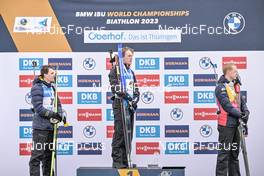 19.02.2023, Oberhof, Germany (GER): Martin Ponsiluoma (SWE), Sebastian Samuelsson (SWE), Johannes Thingnes Boe (NOR), (l-r) - IBU World Championships Biathlon, mass men, Oberhof (GER). www.nordicfocus.com. © Reichert/NordicFocus. Every downloaded picture is fee-liable.