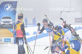19.02.2023, Oberhof, Germany (GER): Johannes Thingnes Boe (NOR), Sturla Holm Laegreid (NOR), Sebastian Samuelsson (SWE), (l-r) - IBU World Championships Biathlon, mass men, Oberhof (GER). www.nordicfocus.com. © Reichert/NordicFocus. Every downloaded picture is fee-liable.