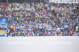 19.02.2023, Oberhof, Germany (GER): Johannes Thingnes Boe (NOR), Sturla Holm Laegreid (NOR), Tarjei Boe (NOR), (l-r) - IBU World Championships Biathlon, mass men, Oberhof (GER). www.nordicfocus.com. © Reichert/NordicFocus. Every downloaded picture is fee-liable.
