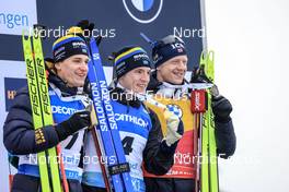 19.02.2023, Oberhof, Germany (GER): Martin Ponsiluoma (SWE), Sebastian Samuelsson (SWE), Johannes Thingnes Boe (NOR), (l-r) - IBU World Championships Biathlon, mass men, Oberhof (GER). www.nordicfocus.com. © Manzoni/NordicFocus. Every downloaded picture is fee-liable.
