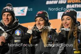 08.02.2023, Oberhof, Germany (GER): Didier Bionaz (ITA), Lisa Vittozzi (ITA), Dorothea Wierer (ITA), (l-r) - IBU World Championships Biathlon, medals, Oberhof (GER). www.nordicfocus.com. © Reichert/NordicFocus. Every downloaded picture is fee-liable.