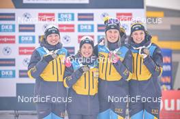19.02.2023, Oberhof, Germany (GER): Linn Persson (SWE), Anna Magnusson (SWE), Elvira Oeberg (SWE), Hanna Oeberg (SWE), (l-r) - IBU World Championships Biathlon, medals, Oberhof (GER). www.nordicfocus.com. © Reichert/NordicFocus. Every downloaded picture is fee-liable.