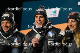 08.02.2023, Oberhof, Germany (GER): Tommaso Giacomel (ITA), Didier Bionaz (ITA), Lisa Vittozzi (ITA), (l-r) - IBU World Championships Biathlon, medals, Oberhof (GER). www.nordicfocus.com. © Reichert/NordicFocus. Every downloaded picture is fee-liable.