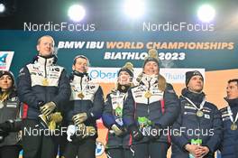 08.02.2023, Oberhof, Germany (GER): Johannes Thingnes Boe (NOR), Sturla Holm Laegreid (NOR), Marte Olsbu Roeiseland (NOR), Ingrid Landmark Tandrevold (NOR), (l-r) - IBU World Championships Biathlon, mixed relay, Oberhof (GER). www.nordicfocus.com. © Reichert/NordicFocus. Every downloaded picture is fee-liable.