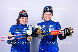 15.02.2023, Oberhof, Germany (GER): Linn Persson (SWE), Hanna Oeberg (SWE), (l-r) - IBU World Championships Biathlon, medals, Oberhof (GER). www.nordicfocus.com. © Manzoni/NordicFocus. Every downloaded picture is fee-liable.