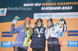 12.02.2023, Oberhof, Germany (GER): Denise Herrmann-Wick (GER), Julia Simon (FRA), Marte Olsbu Roeiseland (NOR), (l-r) - IBU World Championships Biathlon, medals, Oberhof (GER). www.nordicfocus.com. © Reichert/NordicFocus. Every downloaded picture is fee-liable.