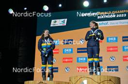 15.02.2023, Oberhof, Germany (GER): Linn Persson (SWE), Hanna Oeberg (SWE), (l-r) - IBU World Championships Biathlon, medals, Oberhof (GER). www.nordicfocus.com. © Reichert/NordicFocus. Every downloaded picture is fee-liable.