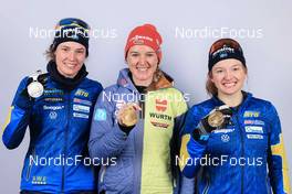 10.02.2023, Oberhof, Germany (GER): Hanna Oeberg (SWE), Denise Herrmann-Wick (GER), Linn Persson (SWE), (l-r) - IBU World Championships Biathlon, medals, Oberhof (GER). www.nordicfocus.com. © Manzoni/NordicFocus. Every downloaded picture is fee-liable.