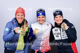 12.02.2023, Oberhof, Germany (GER): Denise Herrmann-Wick (GER), Julia Simon (FRA), Marte Olsbu Roeiseland (NOR), (l-r) - IBU World Championships Biathlon, medals, Oberhof (GER). www.nordicfocus.com. © Manzoni/NordicFocus. Every downloaded picture is fee-liable.