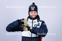 12.02.2023, Oberhof, Germany (GER): Sturla Holm Laegreid (NOR) - IBU World Championships Biathlon, medals, Oberhof (GER). www.nordicfocus.com. © Manzoni/NordicFocus. Every downloaded picture is fee-liable.