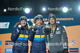 15.02.2023, Oberhof, Germany (GER): Linn Persson (SWE), Hanna Oeberg (SWE), Lisa Vittozzi (ITA), (l-r) - IBU World Championships Biathlon, medals, Oberhof (GER). www.nordicfocus.com. © Reichert/NordicFocus. Every downloaded picture is fee-liable.