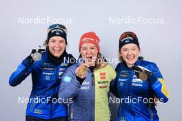 10.02.2023, Oberhof, Germany (GER): Hanna Oeberg (SWE), Denise Herrmann-Wick (GER), Linn Persson (SWE), (l-r) - IBU World Championships Biathlon, medals, Oberhof (GER). www.nordicfocus.com. © Manzoni/NordicFocus. Every downloaded picture is fee-liable.