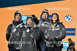 08.02.2023, Oberhof, Germany (GER): Didier Bionaz (ITA), Dorothea Wierer (ITA), Tommaso Giacomel (ITA), Lisa Vittozzi (ITA), (l-r) - IBU World Championships Biathlon, medals, Oberhof (GER). www.nordicfocus.com. © Reichert/NordicFocus. Every downloaded picture is fee-liable.