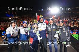 16.02.2023, Oberhof, Germany (GER): David Komatz (AUT), Lisa Theresa Hauser (AUT), Marte Olsbu Roeiseland (NOR), Johannes Thingnes Boe (NOR), Tommaso Giacomel (ITA), Lisa Vittozzi (ITA), (l-r) - IBU World Championships Biathlon, medals, Oberhof (GER). www.nordicfocus.com. © Manzoni/NordicFocus. Every downloaded picture is fee-liable.