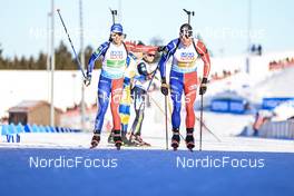 08.02.2023, Oberhof, Germany (GER): Anais Chevalier-Bouchet (FRA), Emilien Jacquelin (FRA), (l-r) - IBU World Championships Biathlon, mixed relay, Oberhof (GER). www.nordicfocus.com. © Manzoni/NordicFocus. Every downloaded picture is fee-liable.