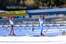 08.02.2023, Oberhof, Germany (GER): Anais Chevalier-Bouchet (FRA), Dorothea Wierer (ITA), (l-r) - IBU World Championships Biathlon, mixed relay, Oberhof (GER). www.nordicfocus.com. © Manzoni/NordicFocus. Every downloaded picture is fee-liable.