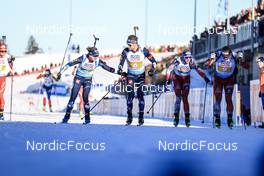 08.02.2023, Oberhof, Germany (GER): Marte Olsbu Roeiseland (NOR), Sturla Holm Laegreid (NOR), (l-r), Lisa Theresa Hauser (AUT), David Komatz (AUT), (l-r) - IBU World Championships Biathlon, mixed relay, Oberhof (GER). www.nordicfocus.com. © Manzoni/NordicFocus. Every downloaded picture is fee-liable.
